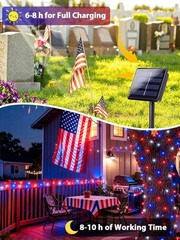 4th of July Solar String Lights – 400 LEDs, 132FT Red, White & Blue Waterproof