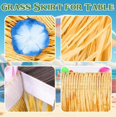 Luau Party Decorations, Grass Table Skirt for Large, 2PCS Straw Yellow