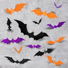 72PCS Halloween Bats Decoration, 4 Different Sizes Black Orange, And, Purple