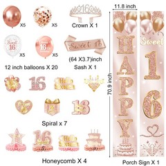 Sweet 16 Party Decorations – 16th Birthday Decorations Backdrop, Banner, Hone…