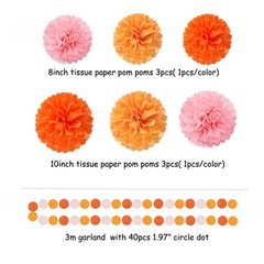 Pink-Orange Groovy Party-Decorations Pom-Poms Streamers – 23pcs Fall Autumn T…