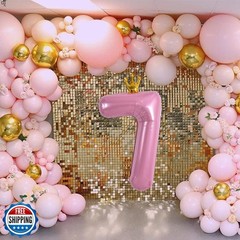 TONIFUL Crown Light Pink 40 Inch Large Number Balloons 0-9, Crown Foil Mylar