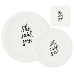 She Said Yes Bridal Shower Tableware Set | White| Elegant Engagement Party Decor