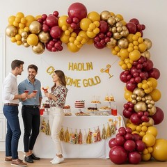Maroon and Gold Balloon Garland Arch Kit 132Pcs with burgundy gold Lemon Yell…