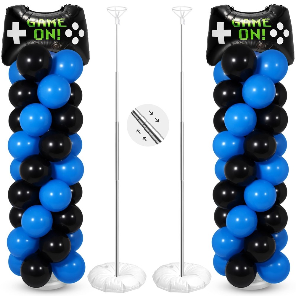 2 Set Video Game Balloon Column Stand Kit with Game Controller Foil Latex Bal…