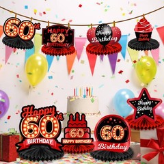 Happy 60th Birthday Red and Black Table Honeycomb Centerpieces Balloons Theme…
