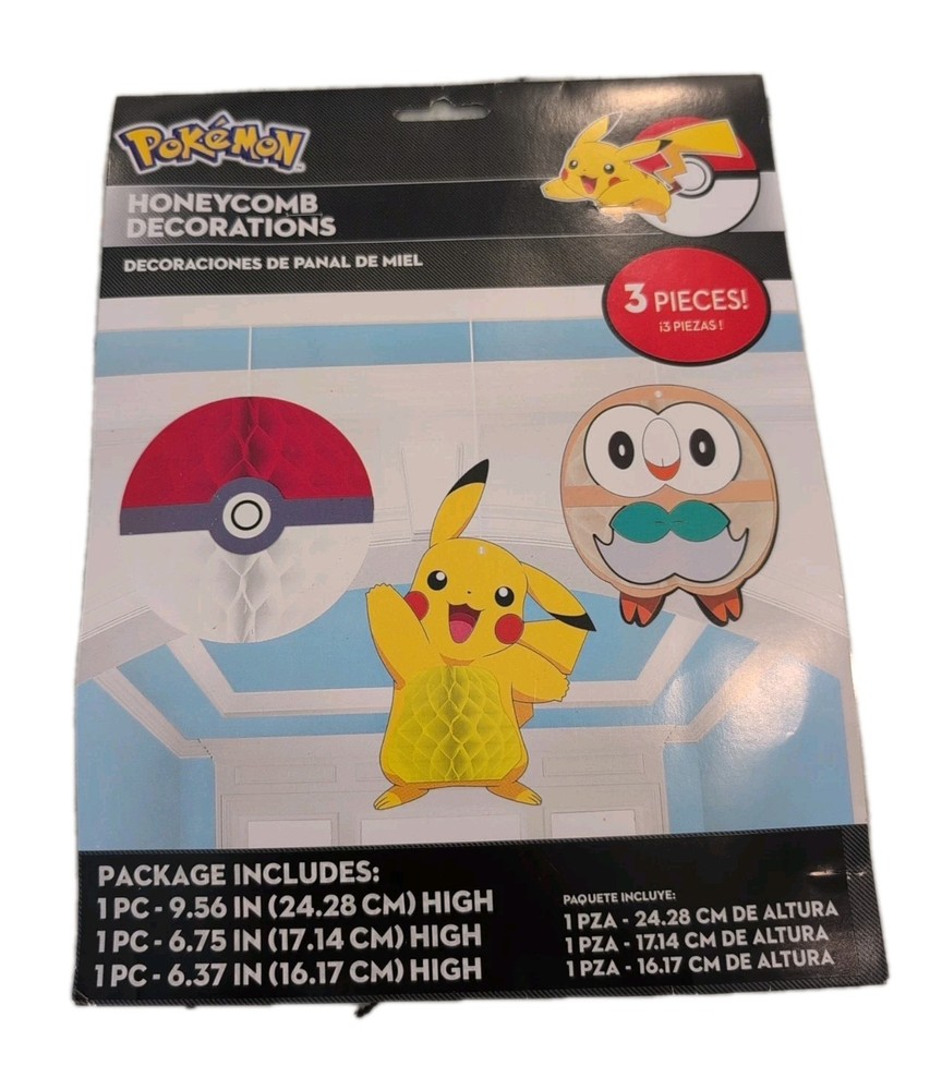 Pokemon Poke Ball Pikachu Hanging Honeycomb Decor 3 Pc