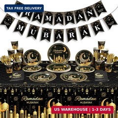 Ramadan Party Supplies Decorations for Home, Eid Ramadan Mubarak Banner Black an