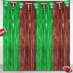 2 Pack Football Party Decorations, 3.28 FT x 7.05 FT Tinsel Backdrop, Brown Gree