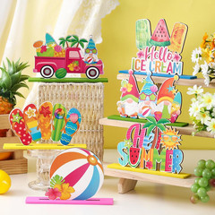6 Pcs Hello Summer Table Decorations Sign Summer Gnome Wooden Table Centerpieces