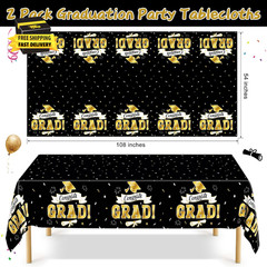 2Pack Graduation Decorations 2026, 108″ X 54″ Graduation Tablecover, Blackgold R