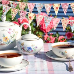 Funtery 5 Pcs Retro Bright Floral Paper Garland Chic Tea Party Multi-colored