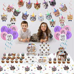 137PCS Cat Birthday Party Supplies Serves 20 Guests Kitten Birthday Party Decora