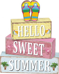 Hello Sweet Summer Decorations Flip Flop Wooden Sign Indoor Tabletop Gift 4 Pcs