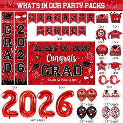 Graduation Decorations Class of 2026 – Red Graduation Party Supplies with Con…