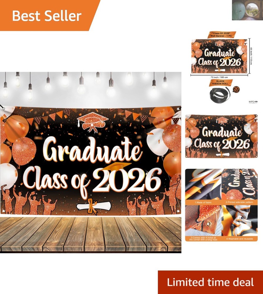 XtraLarge 72×44 Inch Orange Graduation Banner Class of 2026 – Vibrant Backdrop