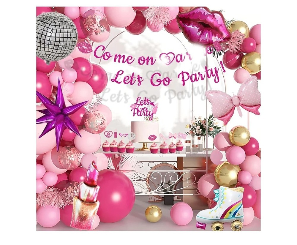 143Pcs Princess Hot Pink Balloon Garland Arch Kit, Let’s Go Party Decorations