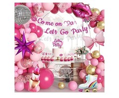 143Pcs Princess Hot Pink Balloon Garland Arch Kit, Let’s Go Party Decorations