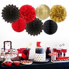 Red-Black Gold Party Decorations Streamers Lanterns – 14pcs Casino-Theme Grad…