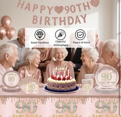 122 Pcs 90th Birthday Decorations for Women – Serves 20