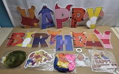 Pooh Bear Birthday Party Banner Cake & Cupcake Toppers Hanging Swirls Balloons