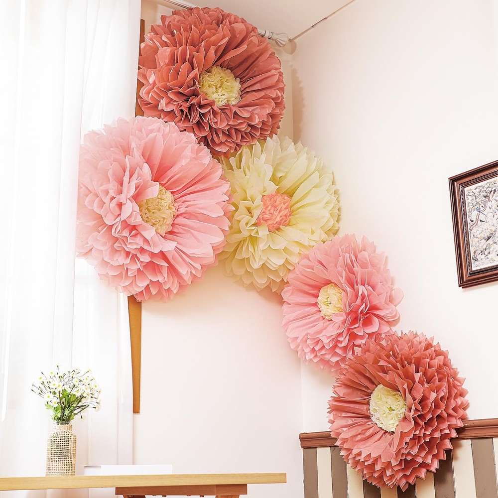 5 Pcs 30» 24» Pink Giant Paper Flower Boho Large Tissue Paper Flower for Wa…