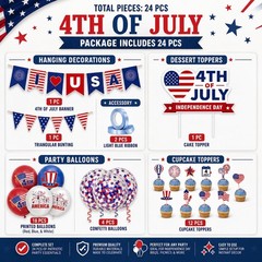 4th of July Banner Decorations Set – Patriotic Party Supplies with I Love…