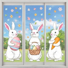 Farmhouse Easter Decorations Window Clings: Extra Large Bunny White