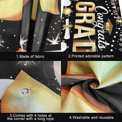 Graduation Decorations 2026 Black and Gold Congrats Grad Banner 72×44 Inch