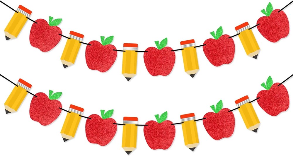 VILIFEVER 2 Pieces Pencil Apple Banner Garland Back to School Decorations | Firs