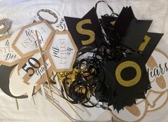 Black & Gold Glittery Happy 50th Birthday/Anniversay Decorations BB