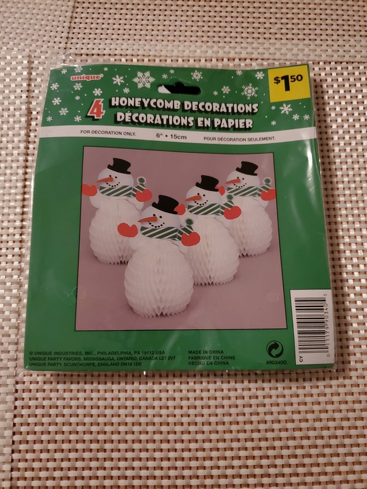 Unique Frosty Fun SNOWMAN Honeycomb Decorations – 7″ (4 Count) – Kids Fun NEW