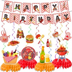 BBQ Party Decorations Summer Picnic Birthday Party Barbecue Hanging Swirl Banner