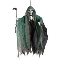 23″ Hanging Black & Green Skeleton Reaper with Scythe Halloween Decoration