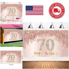 Large Rose Gold 70th Birthday Backdrop 73×43 Inch Polyester Party Decoration
