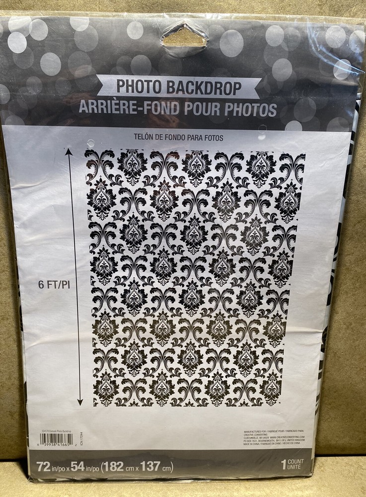 Creative Converting Black and White 6 Foot Damask Photo Backdrop