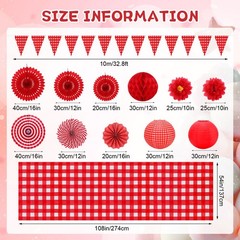 22 Pcs Red Gingham Party Supplies, and White Decorations Include Hanging Paper