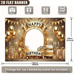 2D Golden Theme Personalized Birthday Custom Poster Name Photo Backdrop Banner❀