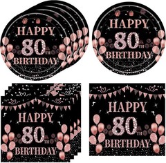 40PCS Black & Rose Gold 80th Birthday Party Supplies – For Elegant Celebrations