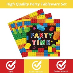 Vibrant Building Block Birthday Party Set – 96 Durable Pieces for 24 Guests