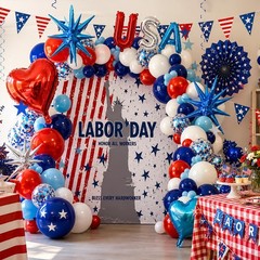 Labor Day Decorations Kit – USA Foil Balloons, Red White Blue Balloon Arch Set f