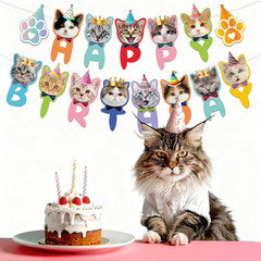 Cat Birthday Decorations, 2 Set of Happy Birthday Banner, Cat Theme Party Banne