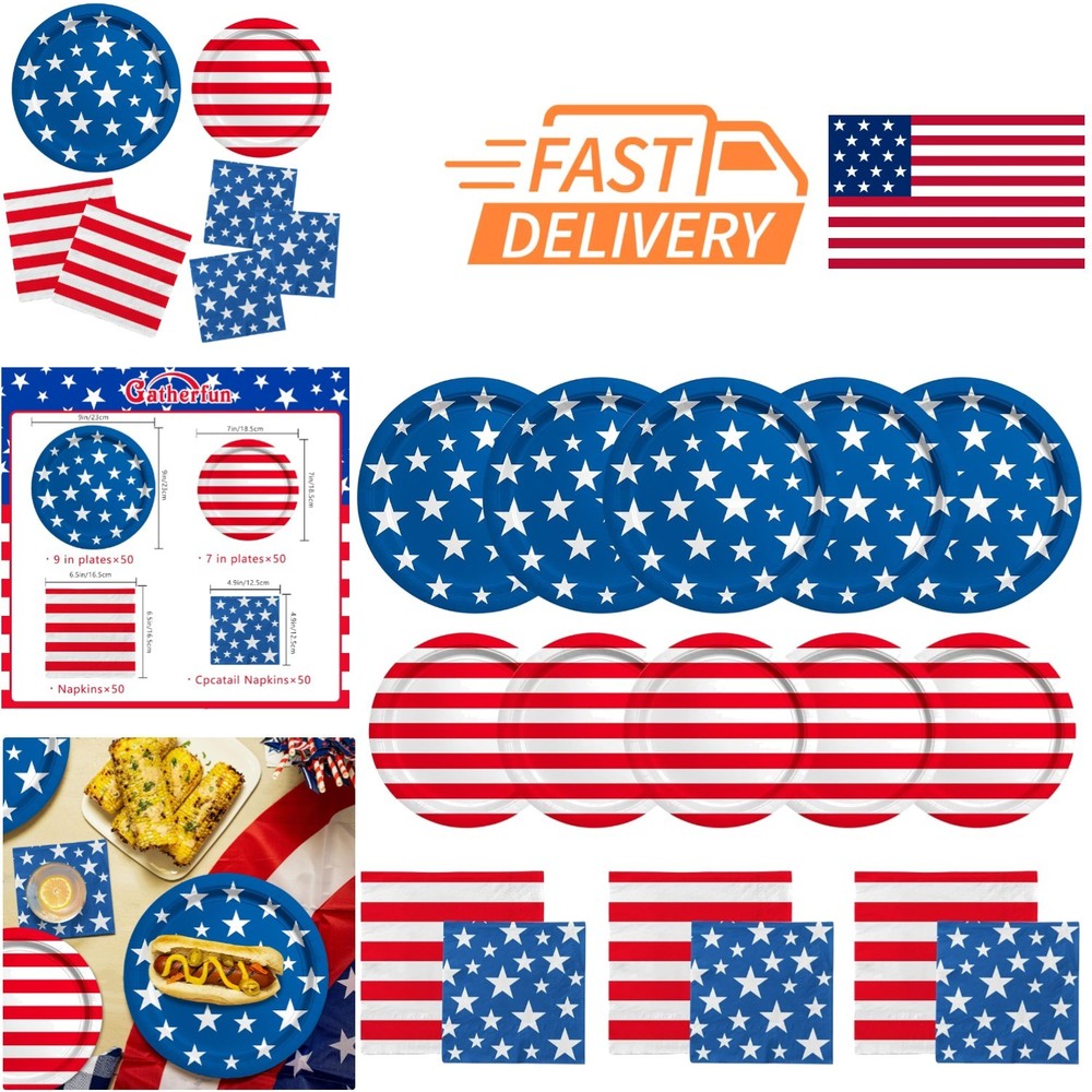 Disposable Paper Plates and Napkins American Flag Design for Veteran Day Events