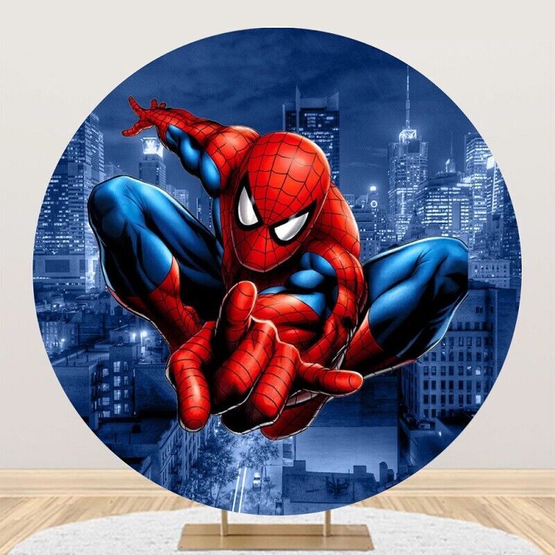 Round Spiderman Backdrop Cover Circle Happy Birthday Photo Background Banner