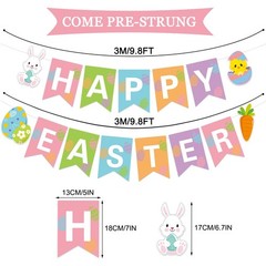 JOZON Happy Easter Banner – Multi-colored, 5.12″ x 7″ Flags, White