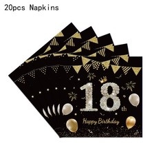 Happy 60th Birthday Tableware Set Black Gold Plate Cups Napkins Serve 20 Guests