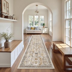 Madane Runner Rugs for Hallway 2×10 Long 2′ x 10′ (Runner), Brown/Gold