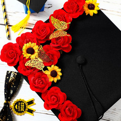 30 Pcs DIY Graduation Cap Decorations Kit Included 3D Butterfly Faux Assorted Fl