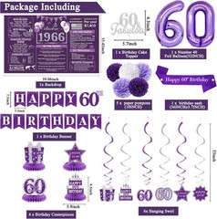 Purple 60Th Birthday Decorations for Women – Back in 1966 Backdrop, Banner, Swir