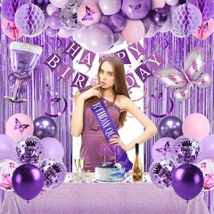 Purple Birthday Decorations, Purple Pink Party Decorations with Happy Birthday